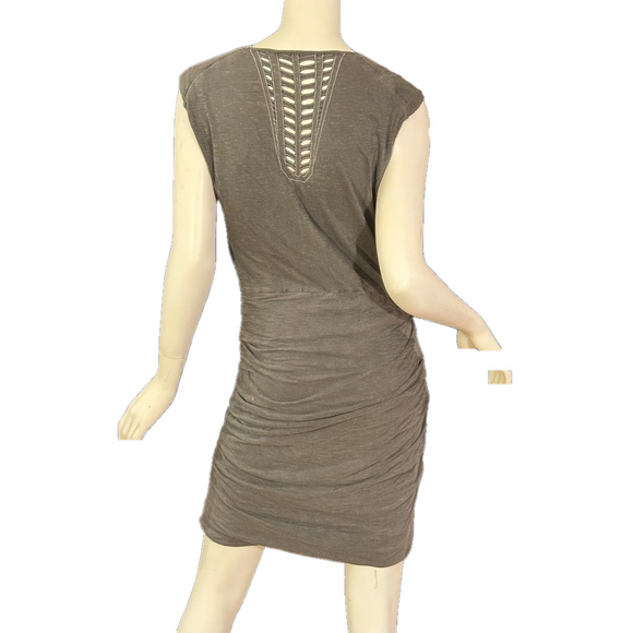 MAJE GRAY FADED WASH SLEEVLESS PADDED SHOULDER BODY CONTOURING DRESS LARGE - Picture 2 of 11